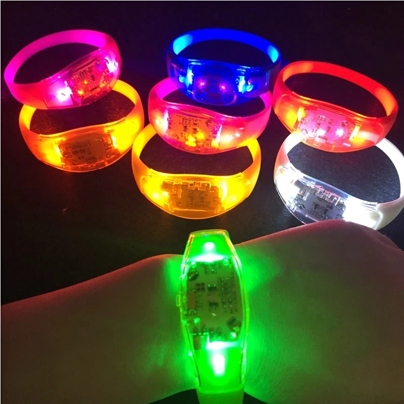 

6pcs LED Light Bracelet Silicone Sound Control Flashing Bangle Wristband Vibration Control Bangle Party Favors Christmas