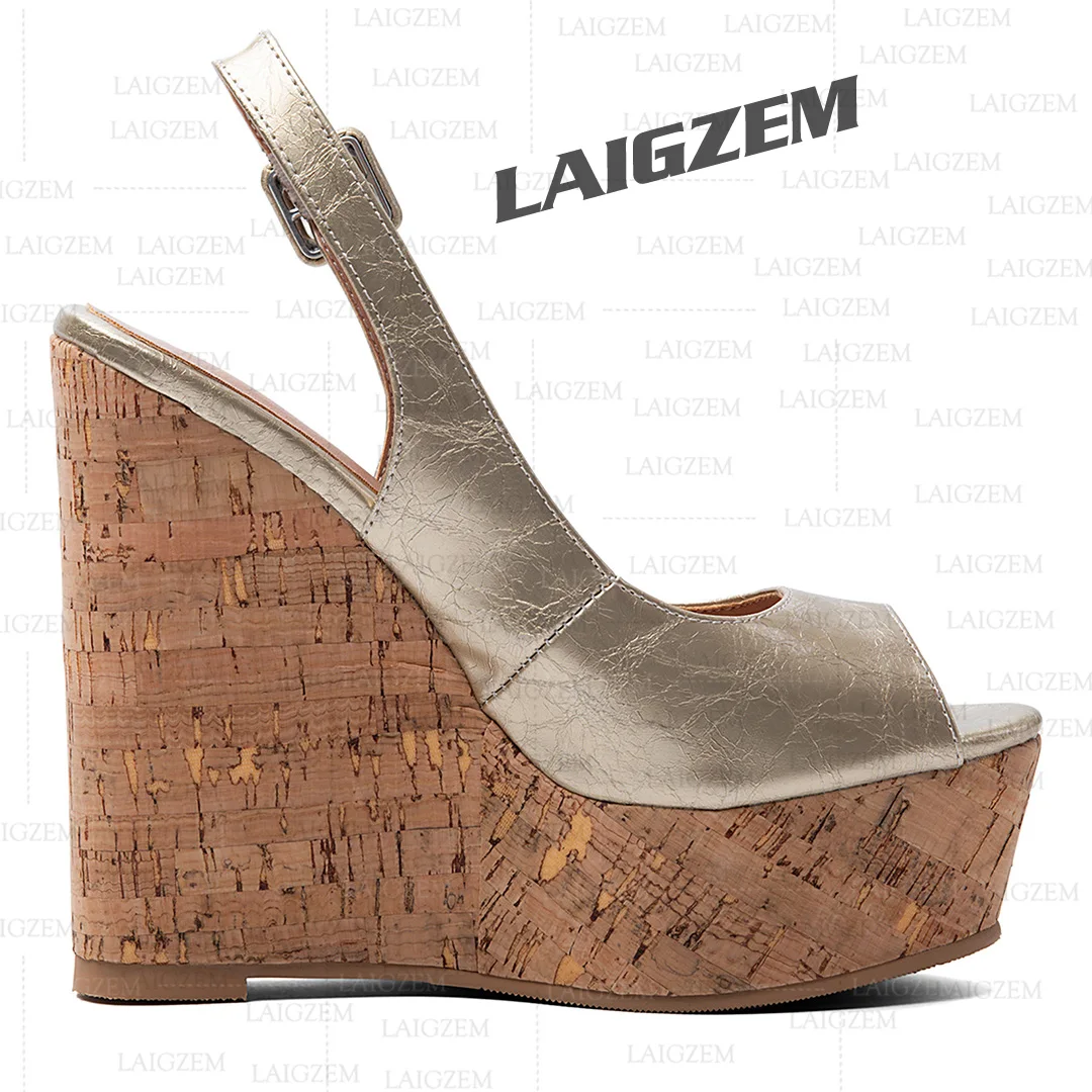 Фото Женские сандалии LAIGZEM на платформе, с открытым носком, с ремешком на щиколотке, туфли-слингбэки, вечерние туфли ручной работы, женская обувь больших размеров 43, 50, 52 №5