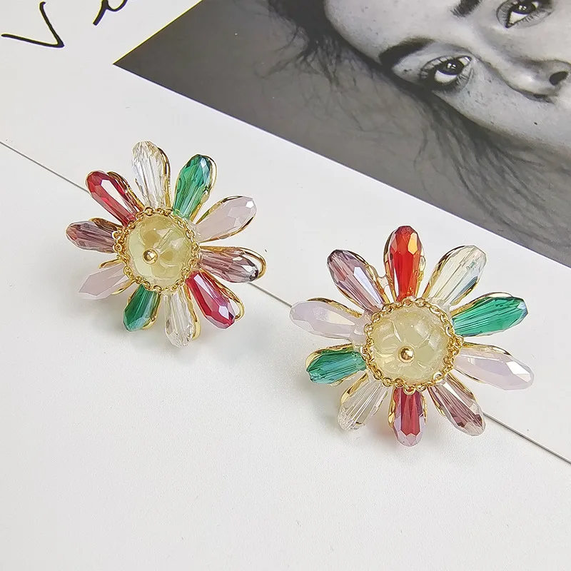 

Summer Small Fresh Colorful Flower Crystal Earrings European and American Fashion Exaggerated Personality Earrings Earrings