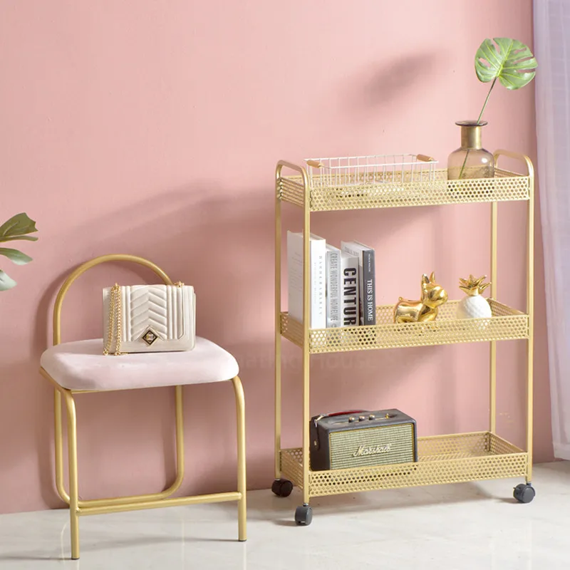 

Nordic Bathroom Shelf Wrought Iron Trolley Rack Floor Multi-layer Storage Rack Storage Movable Bathroom Accessories Organizer