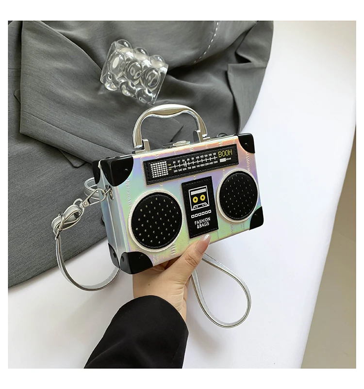 Забавная креативная Серебристая сумка с голограммой в форме радио для женщин