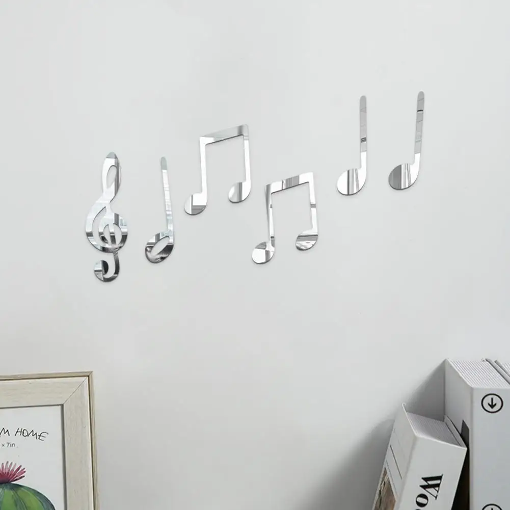 

Useful Mirror Sticker Smooth Edge Creative Musical Note Sticker Classroom Decor Washable Background Sticker Home Supplies