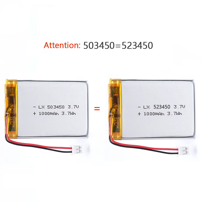 523450503450 1000mah 3 7v polymer lithium rechargeable battery li ion battery jst ph2 0 2pin for gps smart phone dvd mp5 free global shipping