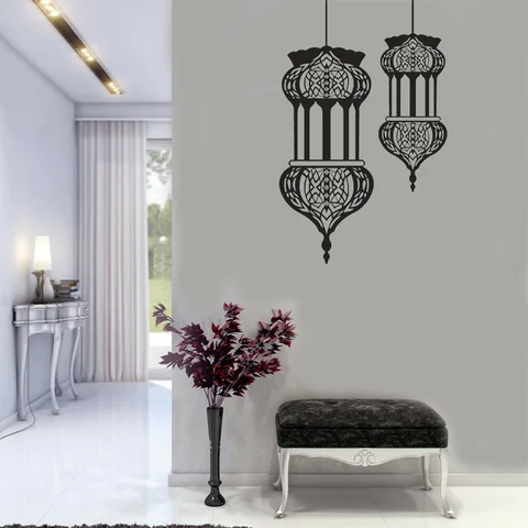 Мусульманский фонарь, виниловые настенные наклейки, мусульманское арабское искусство, настенные наклейки для мечети, домашняя роспись, наклейки на стену, 2024 М-04