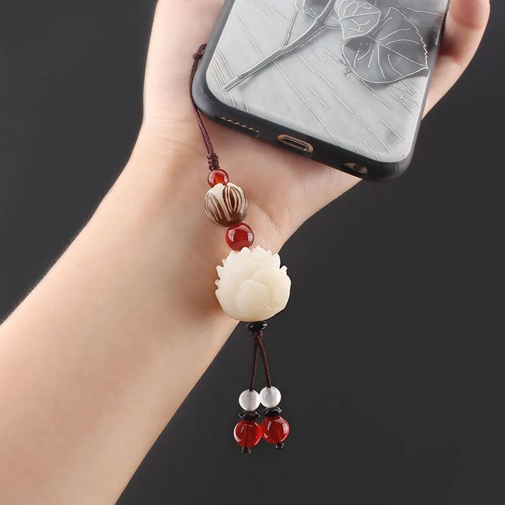 

Wood Hanging Cord Phone Accessories Bag Pendant Bodhi Lotus Flower Keychain Cell Phone Lanyard Mobile Phone Lanyard