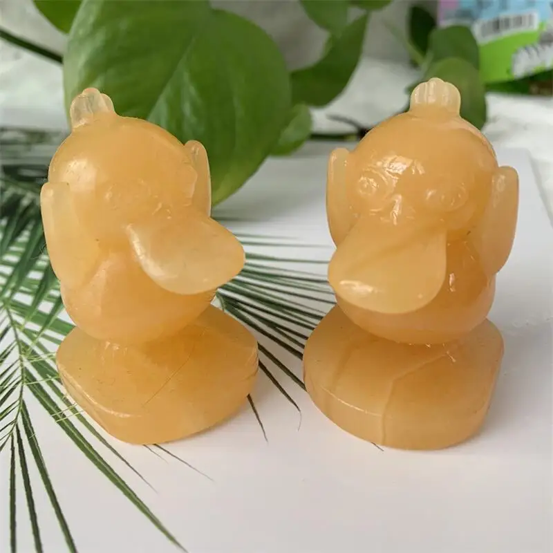 

Natural Crystal Yellow Calcite Cartoon Carving Polished Quartz Healing Stones Gemstones For Home DIY Decoration 1pcs