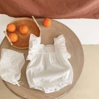 2022 new born baby girl clothes summer babys cotton lace breathable one piece clothes babys flying sleeve triangle romper