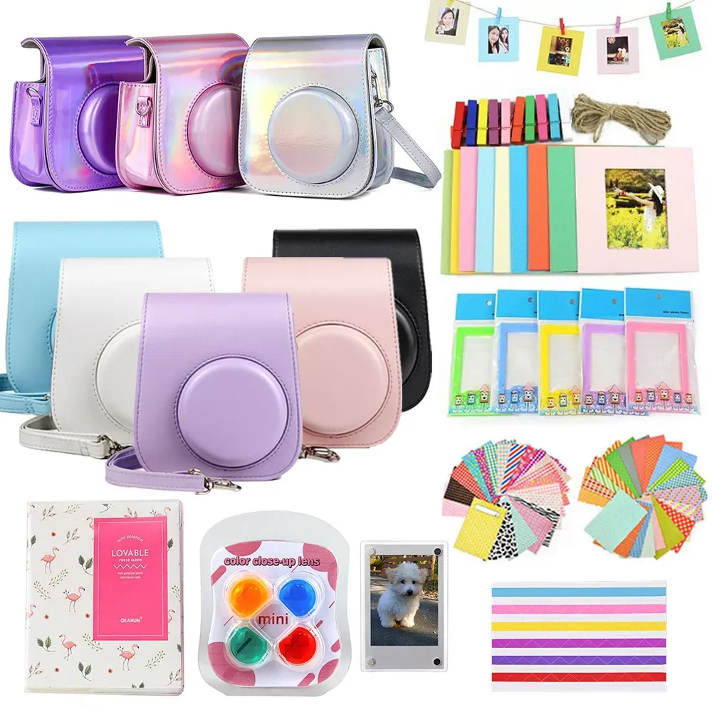 

For Fujifilm Instax Mini 11 Instant Camera Mini Case Protective Bag + 64 Pockets Photo Album + Color Filter + Stickers + Frames