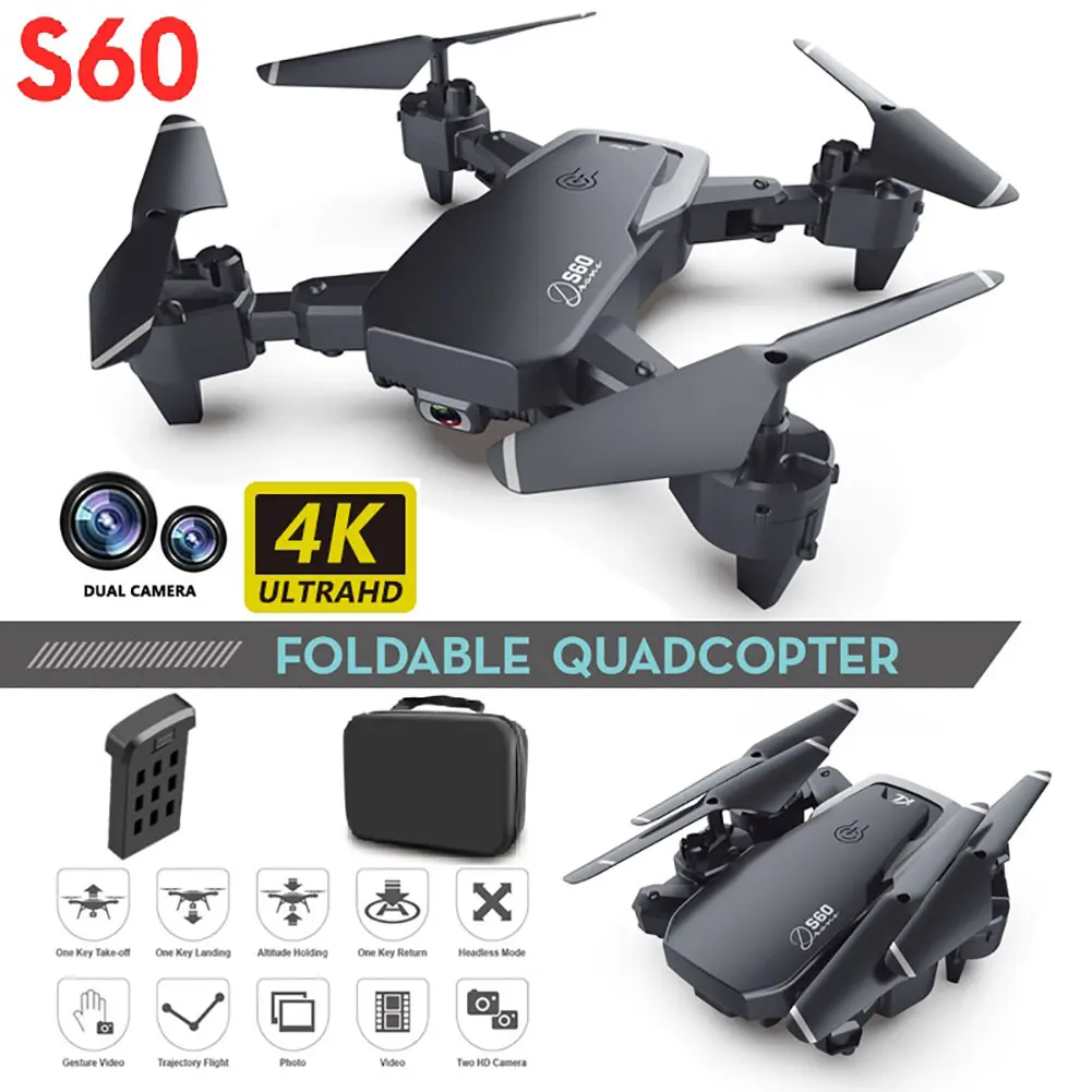 

S60 Foldable Drone with 4K HD Camera for Kids Gift, FPV RC Quadcopters, Altitude Hold, Headless Mode, One Key Start Speed Adjust