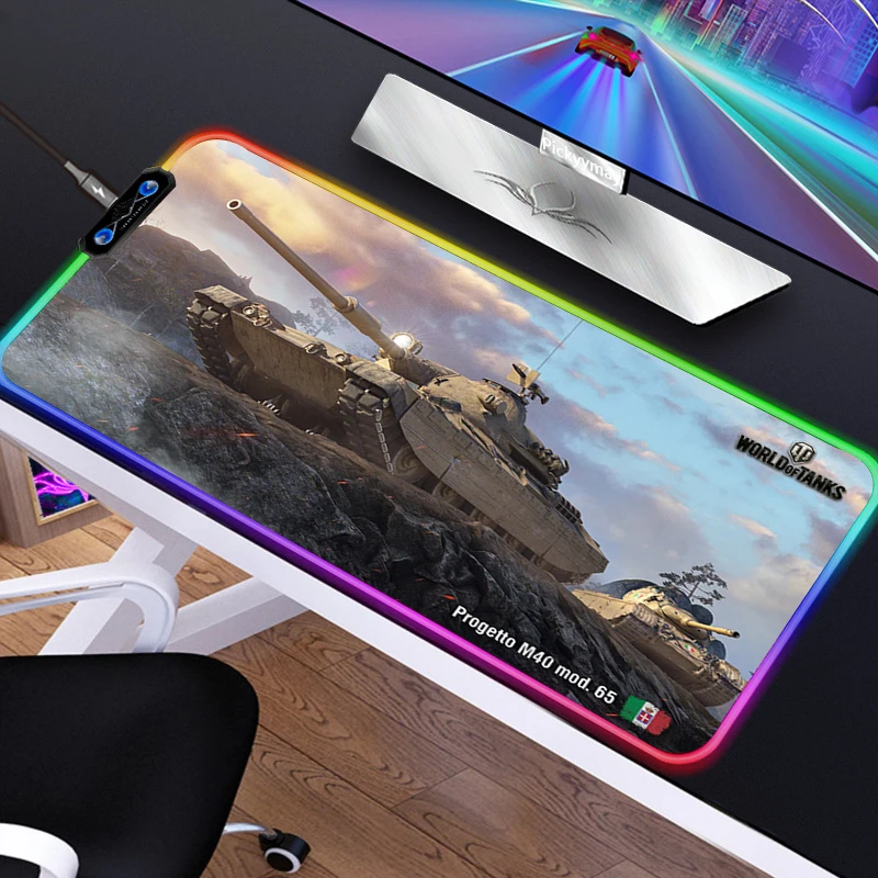 

USB World of Tanks Gaming RGB Mouse Pad Gamer Computer Mousepad Backlit Mause Large for Desk Keyboard LED Mice Mat Mousepad