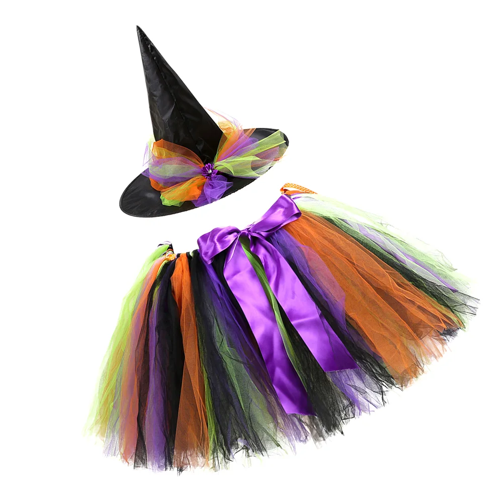 

Halloween Witch Dress Set Tutu Festival Party COS Witch Puff Skirt Kids Set for Party Birthday Festival Performance Size S