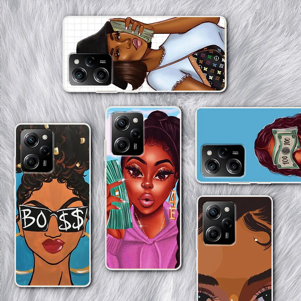 

Fashion Black Girl Coque for Xiaomi Poco X5 X3 NFC Case M4 X4 Pro 5G Pocophone F1 M3 F3 F2 M2 Transparent Silicone Phone Cover