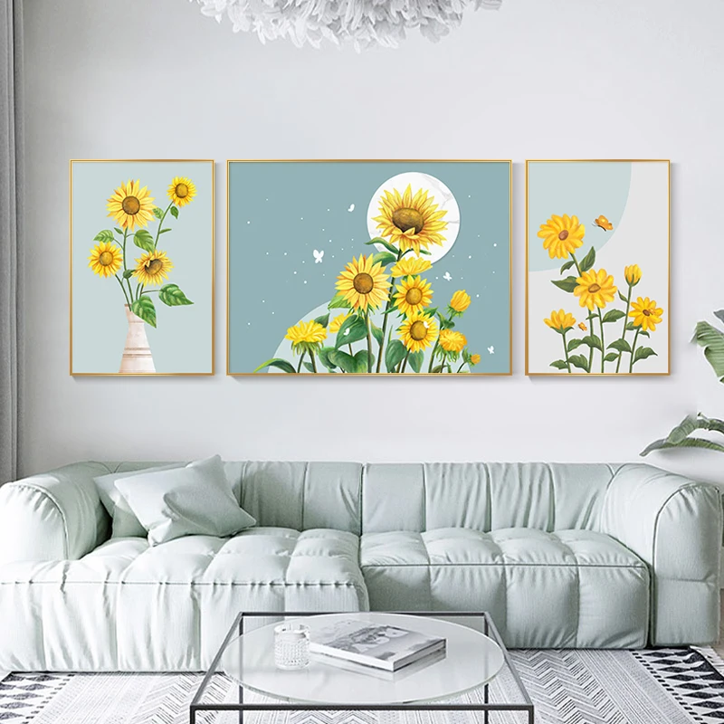 

Nordic Diamond Painting Living Room Triptych Sunflower Modern Simple Diamond Embroidery Homefun Store Diamond Painting