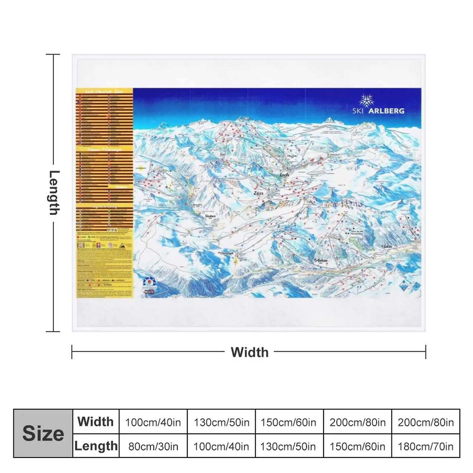 Искусственное одеяло для лыж Arlberg (с названиями лыж) карта лыжных зон (старая)