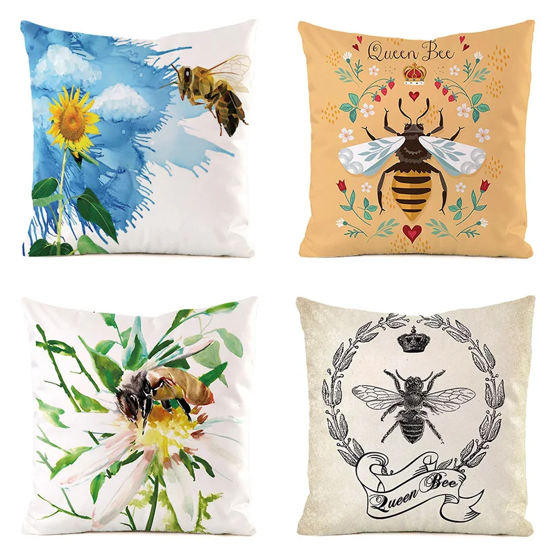 

Home Decor Pillowcase Colorful Bee Print Polyester Pillowcase Sofa Cushion Cover for Bedroom Living Room Decor 45x45cm