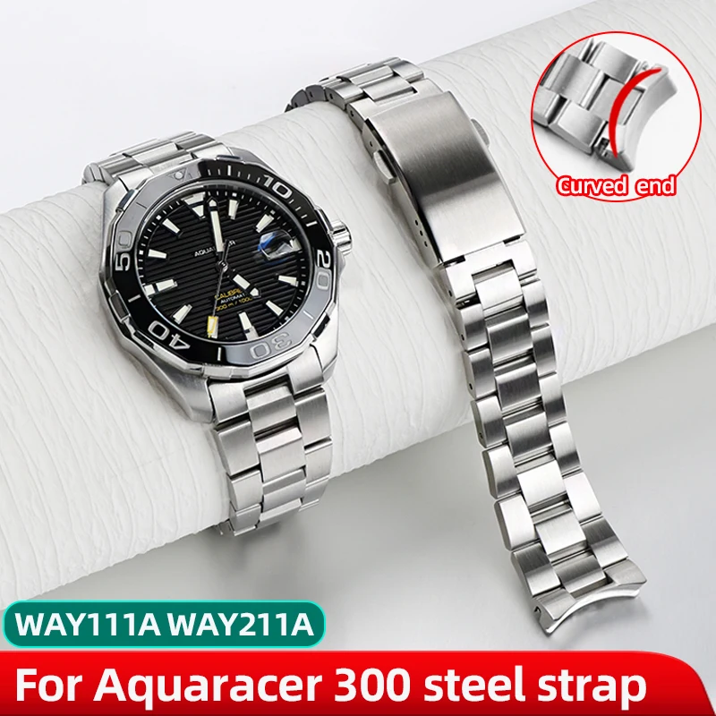 Фото Ремешок из цельной нержавеющей стали для TAG HEUER AQUARACER 300, модели WAY201A, WAY211, ABA0927, изогнутый стальной браслет для мужчин, 20,5 мм, 21,5 мм. №2