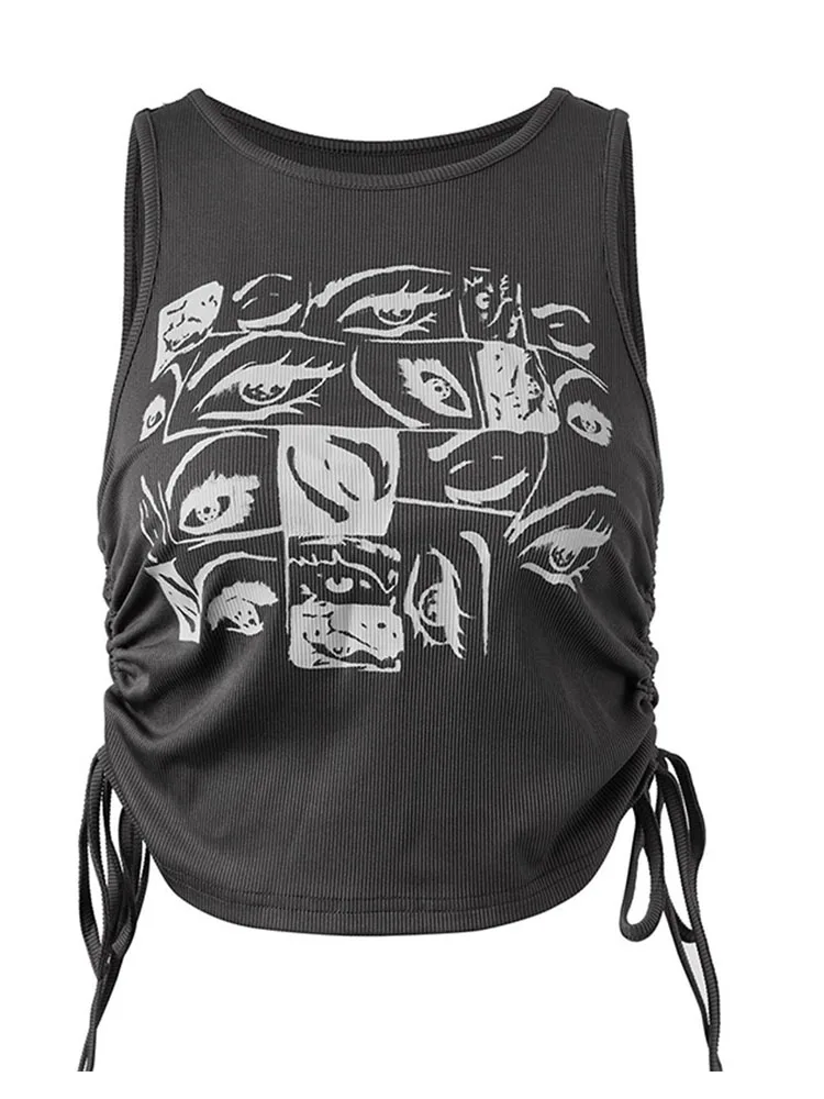 Топы с принтом в стиле ретро укороченные топы рисунком феи гранж Y2K жилет
