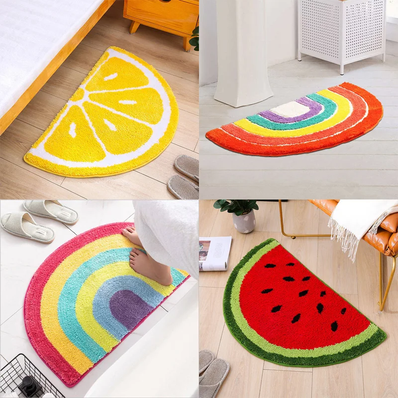 

Semi-Circular Floor Mat non-slip Absorbent Bathroom Door Mat Bath Rug Household Entry Carpet Fan-shaped Carpet Rug Rainbow Rug