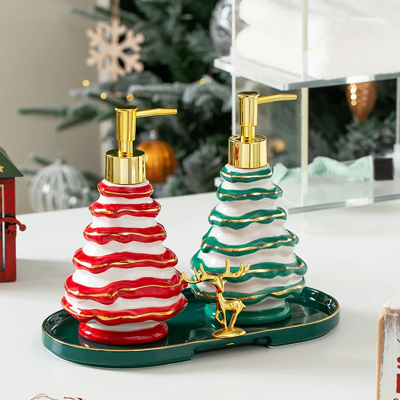 

Ceramic Lotion Bottle Creative Christmas Tree Shape Shampoo Body Wash Bottle Household Portable Soap Dispenser Bathroom Ornament