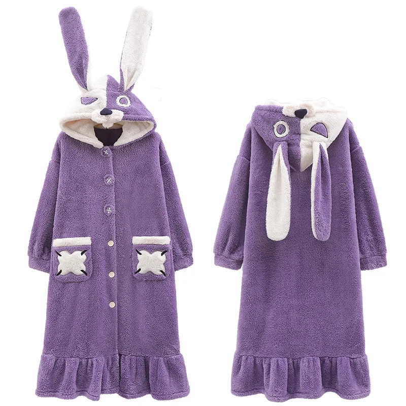 Women's pajamas winter coral fleece Sleepwear women's long robe nightgown women's winter loungewear