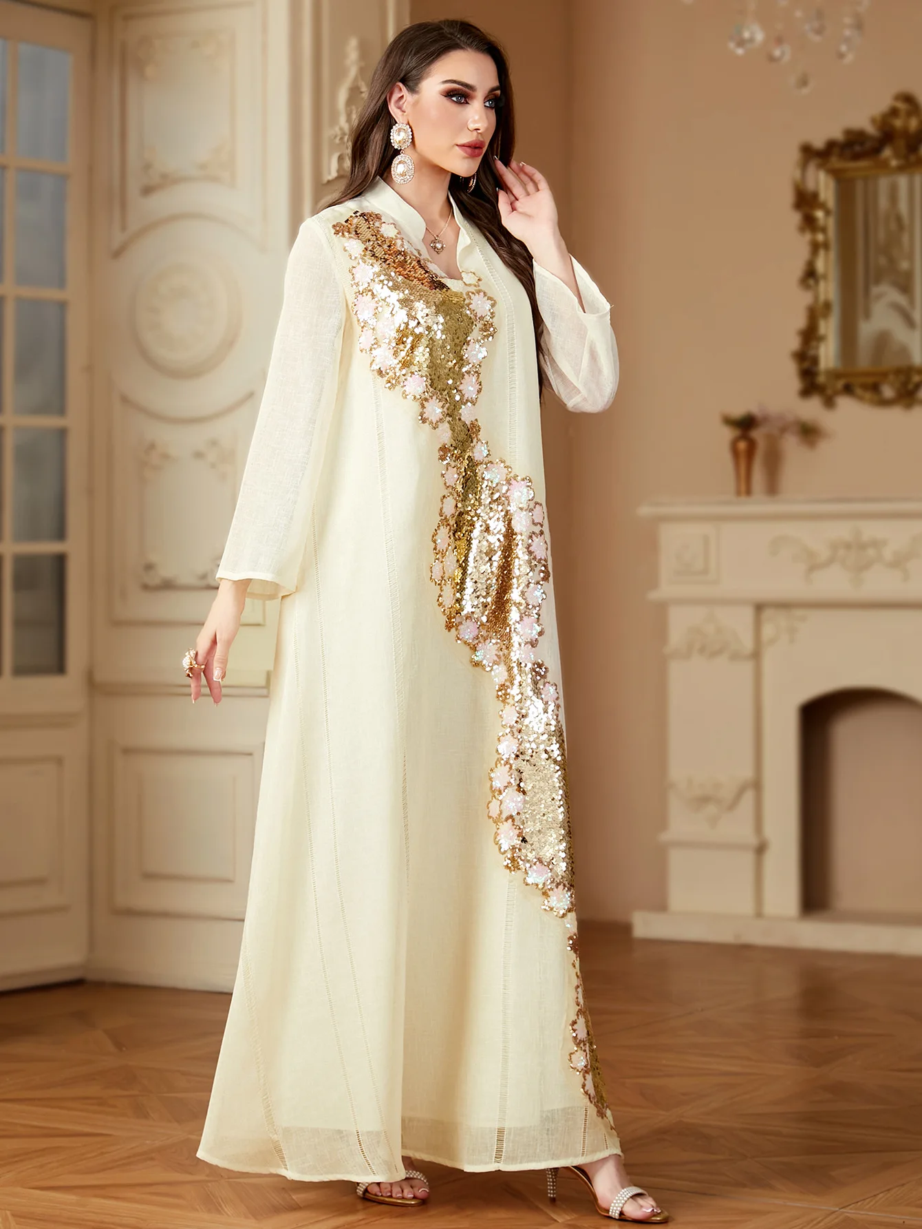Ид мусульманское платье для женщин с вышивкой бисером Рамадан Джалабия