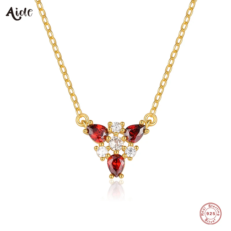 

Aide 925 Sterling Silver Mysterious Garnet Dark Red Zircon Triangle Pendant Necklaces For Women Elegant Party Necklace Jewelry