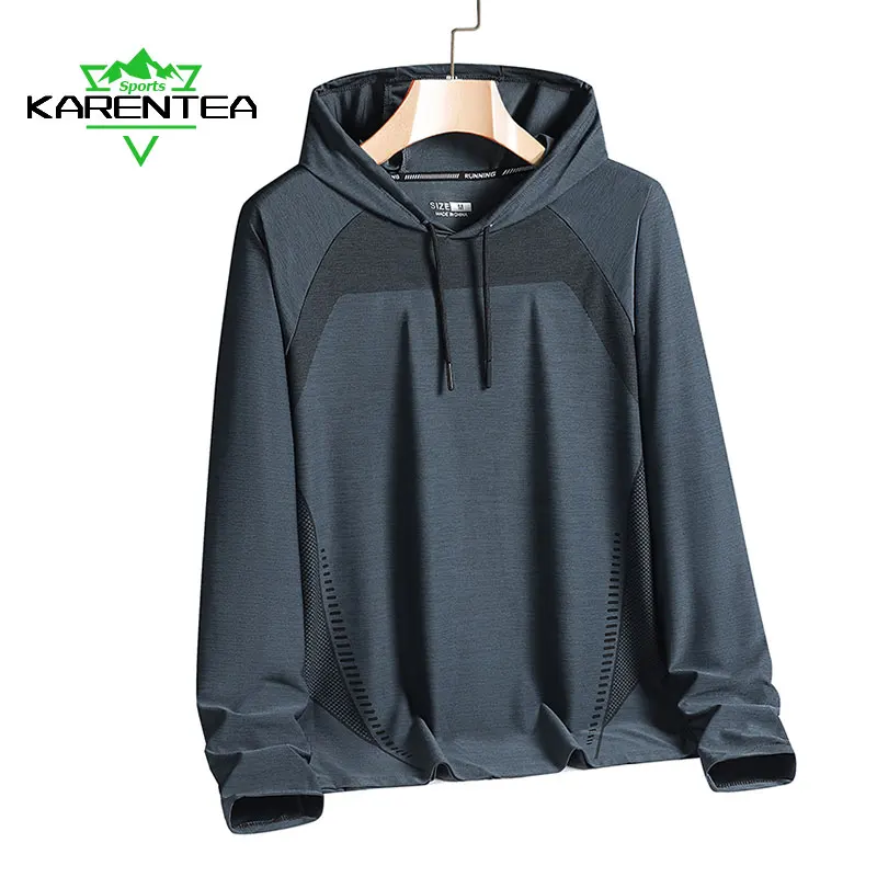

Running T-Shirts Hooded Men Jogging Fitness Gym Cloth Men Sportswear Quick Dry Autumn Male Breathable Sport Long Sleeve Top