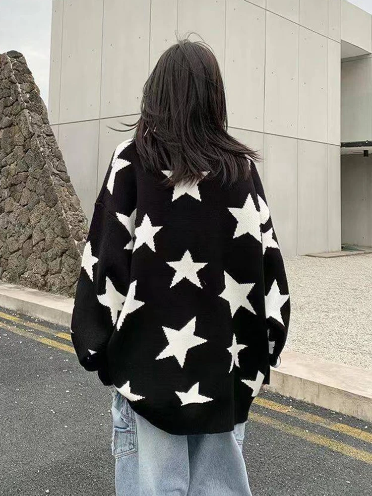 Свободные свитера с принтом звезды Zoki женские винтажные уличные пуловеры