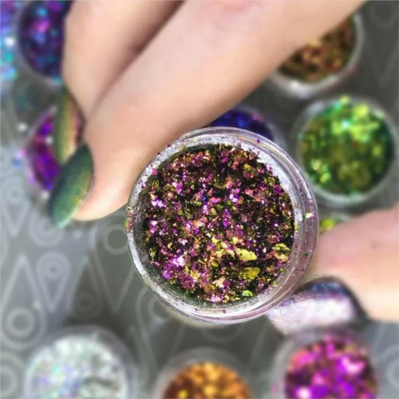 

1Jar Chameleon Aurora Sequins Net 0.2g Iridescent Opal Fire Nail Glitter Flakes Mermaid Shiny Glitter for Nail Eye-Shadow Makeup