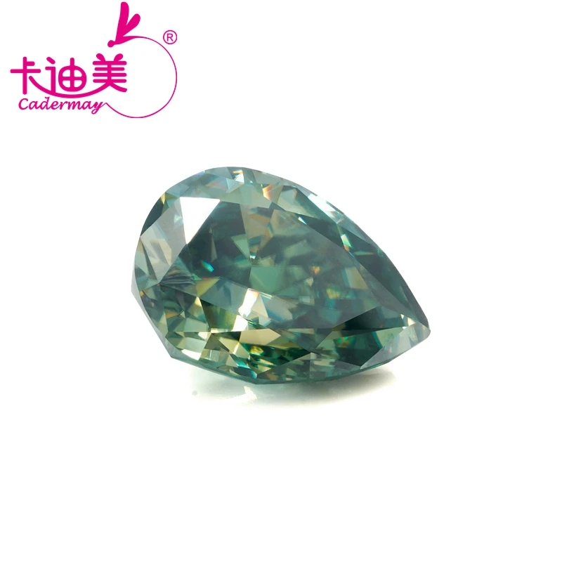 

CADERMAY Hot Sale Pear Shape Green Moissanite Loose Stone With Certificate Wholesale Price Pass Diamond Tester Jewelry Making