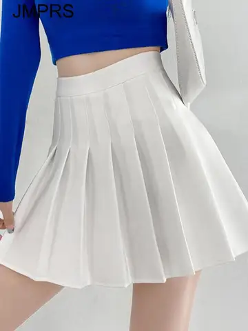 Jmprs High Waist Women Mini Skirt Summer Slim A Line Pleated Skirt Fashion Button Jk Girls Student White Dancing Skirt