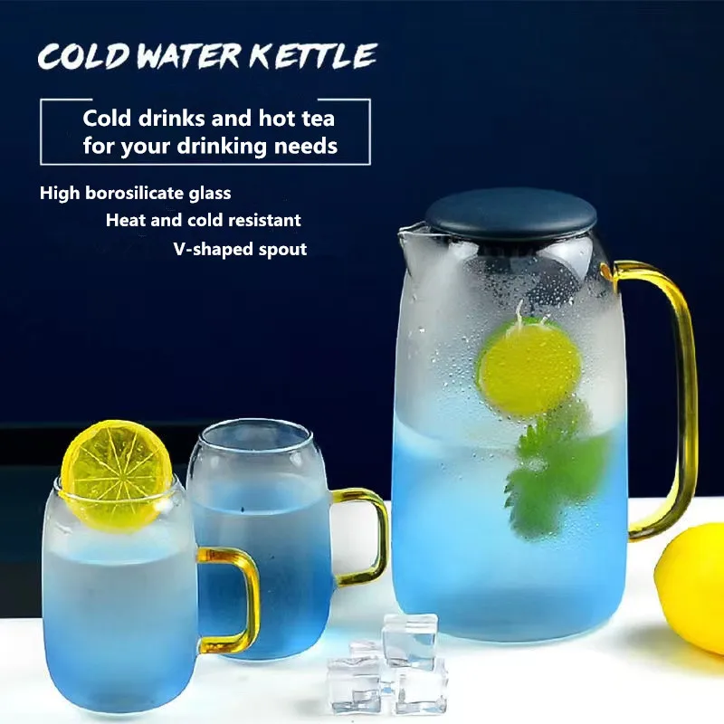 

Стеклянные бутылки для воды, гидрофляжка с ручкой, термостойкий чайник для холодной и горячей воды, большой вместимости для чая питчер, кувш...