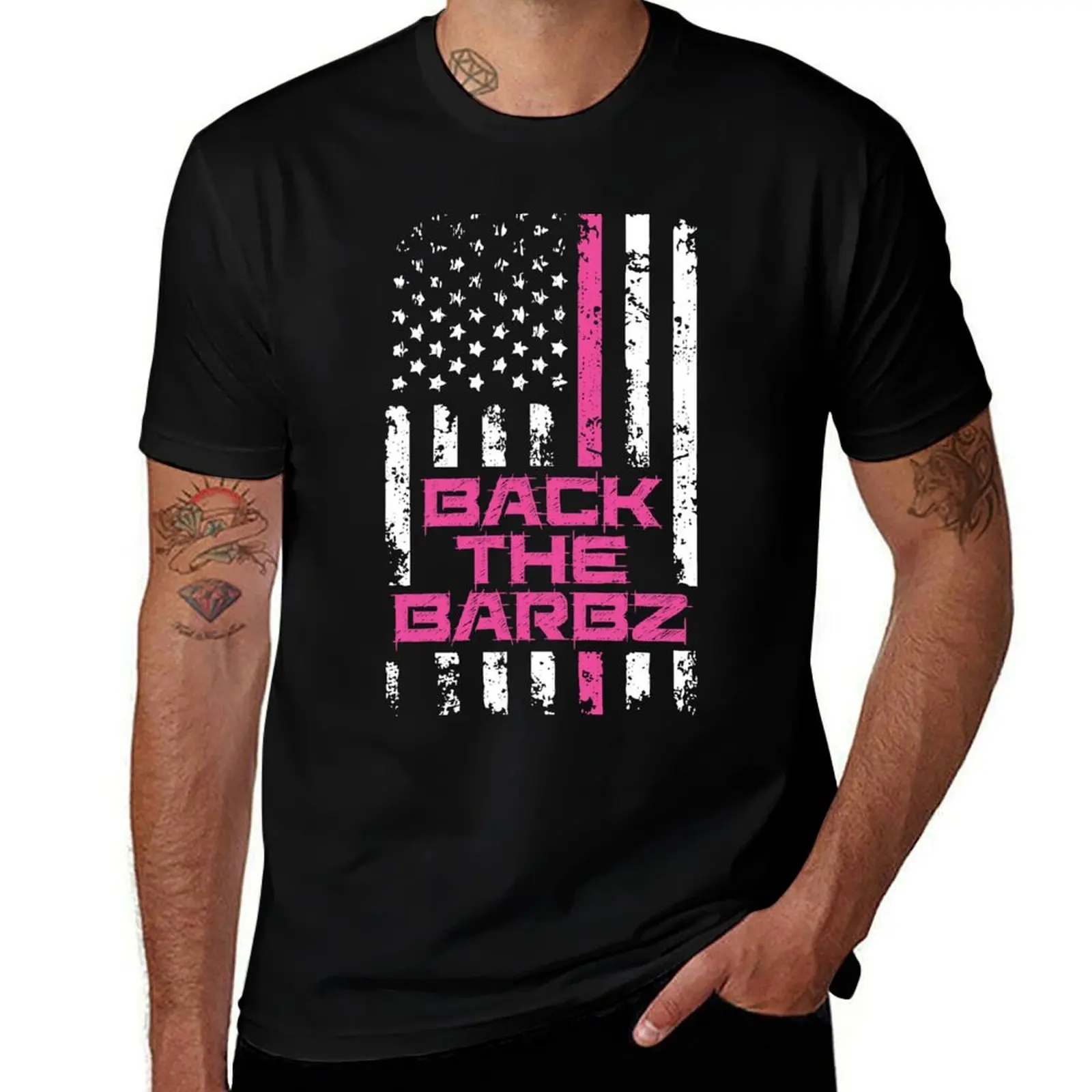 Фото Футболка Back The Barbz Pink Flag в стиле ретро, повседневная футболка на День Благодарения №1