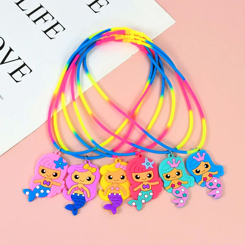 

6/8pcs Colorful Mermaid Unicorn Necklace Kids Birthday Party Decoration Silicone Necklace Baby Shower Boys Girls Favor Gift