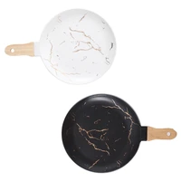 marble stripe round ceramic pizza pasta plate cookware porcelain sushi tableware wooden bamboo handle hold in hand suspension