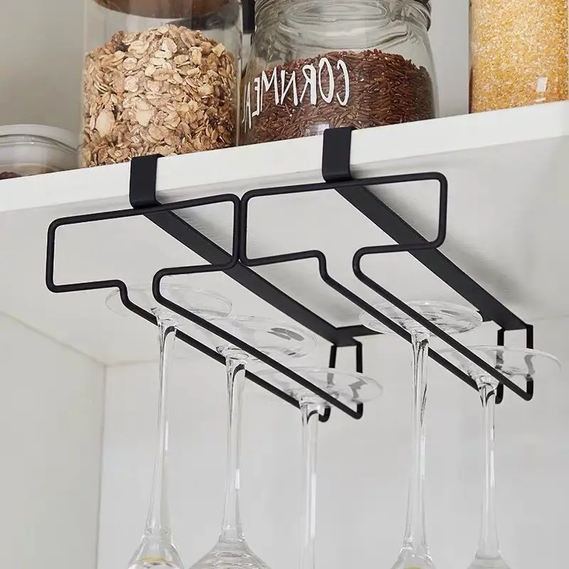 

Creative 1-2 Rows Wine Glass Rack Hanging Wine Cup Holder Bar Goblet Stemware Storage Racks Shelf Hanger Iron Kitchen Organizer