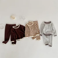 toddler baby girl boy clothing sets spring autumn solid striped waffle suit for infants cotton casual kids clothes girls outfits