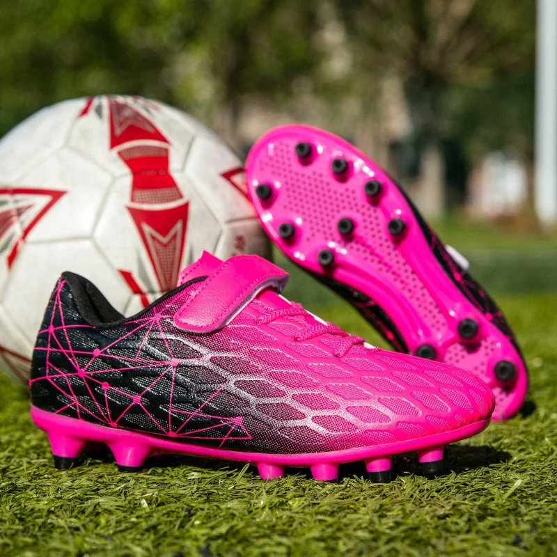 Fashion HOOk&LOOP FG Kids Football Shoes Breathable Anti-slip Soccer Sneakers Boy Girl Outdoor Children Sports Shoes Size 28-38