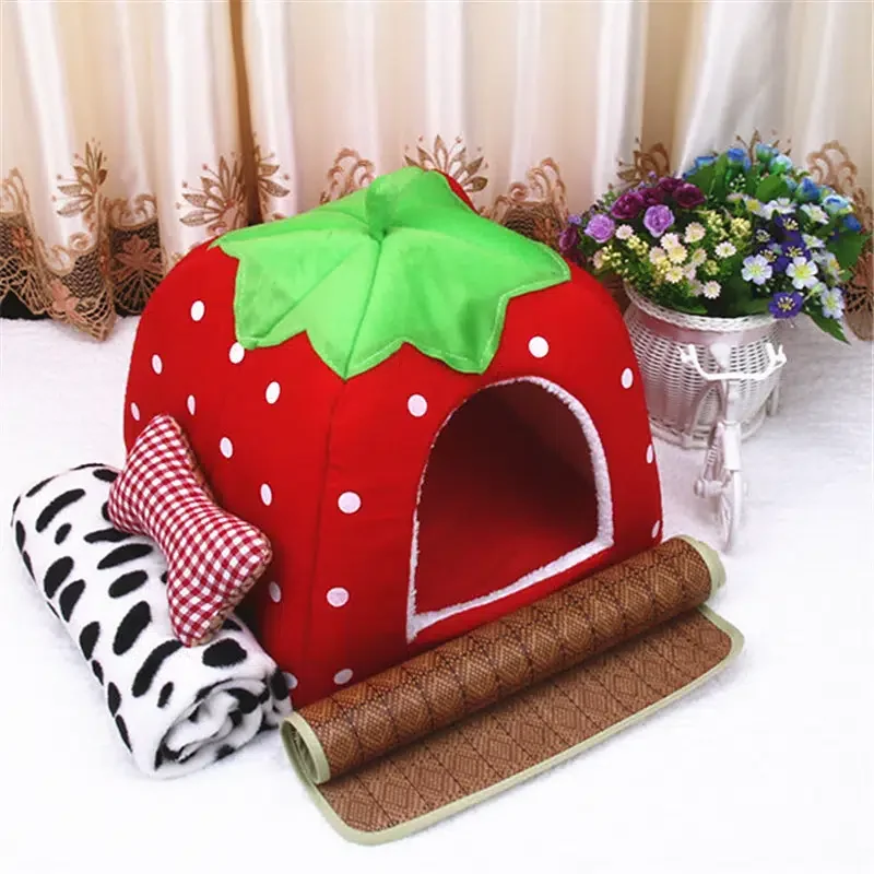 

Kennel For Dog & Cat, Cute Strawberry Shape Dog House, Soft Plush Dog Bed, Winter Cat House