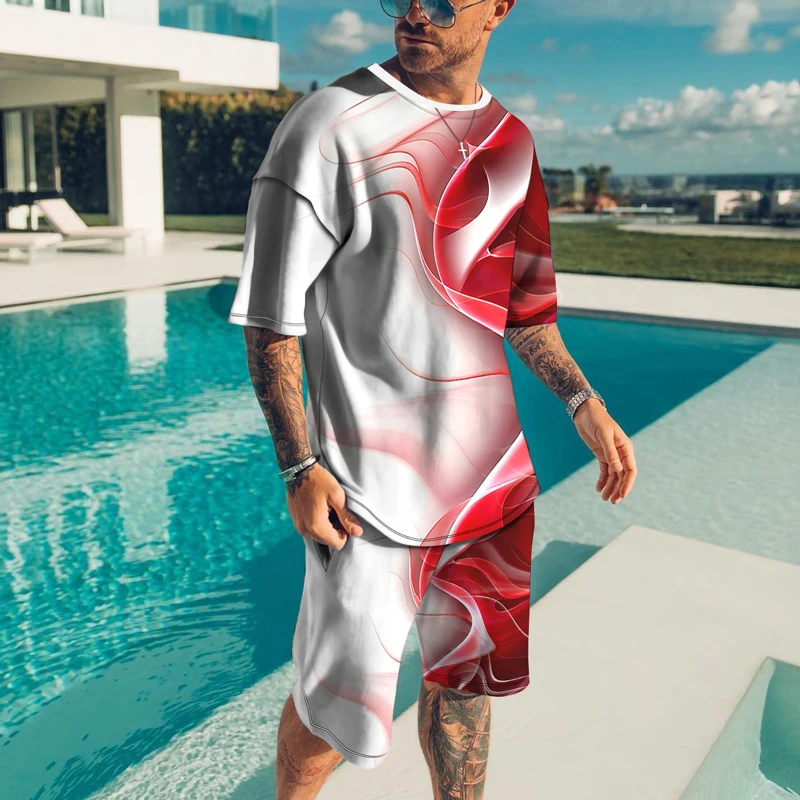 Men's Outfit Summer Short Sleeve T Shirt Sets Fashion 2 Piece Streetwear 3D Printed Sports Beach Shorts Sportswear Man Set