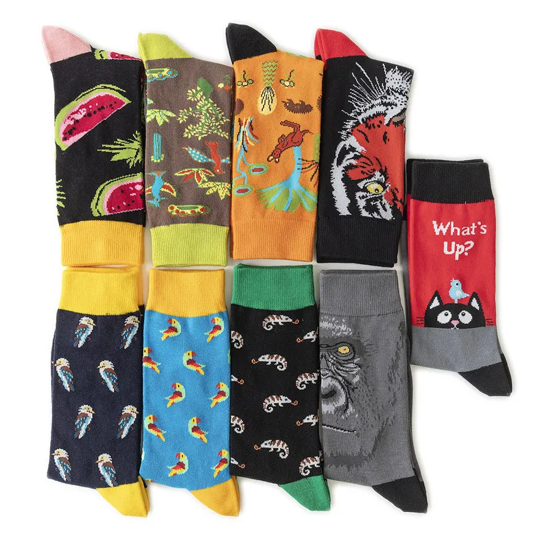 

Fashion Cotton Fruit Unisex In-tube Socks Fruit Pattern Tiger Orangutan Flower and Bird Personality Animal Couple Sports Fun