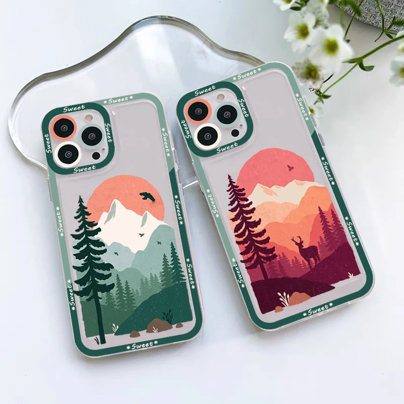 

Mountain Tree Sunset Phone Case for iPhone 11 12 13 Mini Pro Max 14 Pro Max Case shell