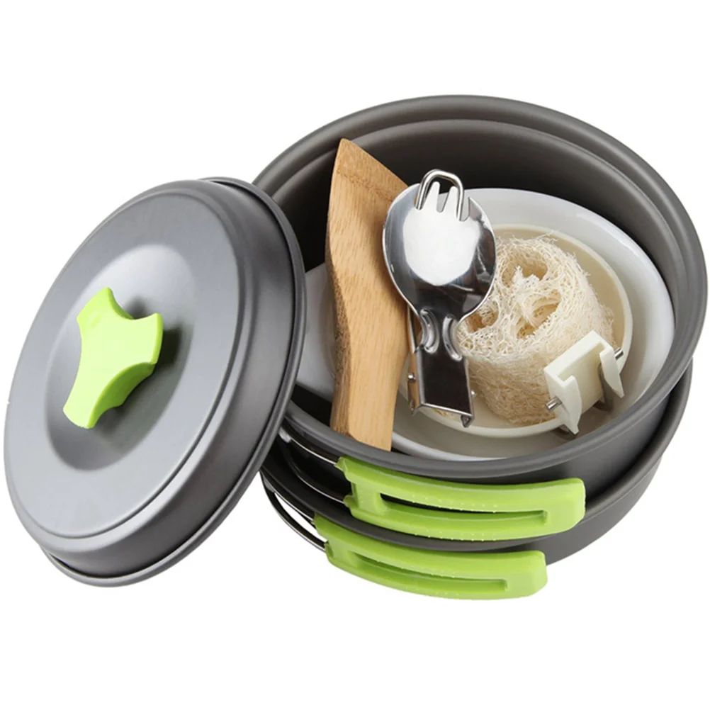 

10 Pcs Outdoor Cookware Set 1-2 Person Fully Equipped Cooking Pot Pan Bowl Set for Camping Outdoor Cooking Picnic