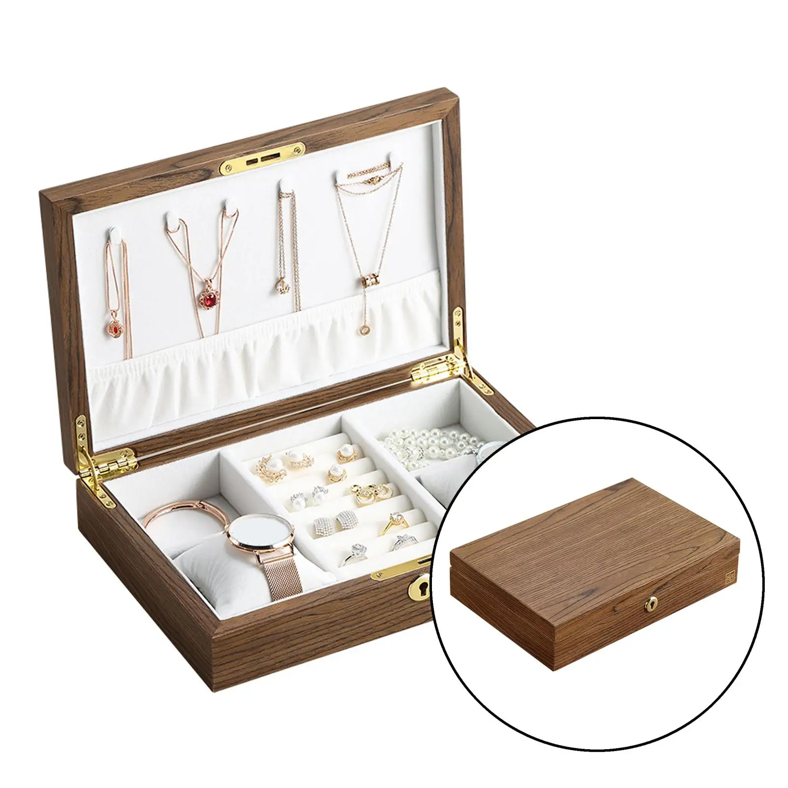 

Jewellery Organiser W/ Lock Accs Wooden Jewelry Box Case for Women