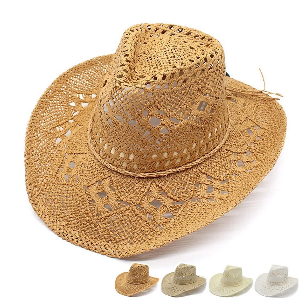 

Female Summer Cowboy Hats Straw Openwork Weaving Foldable Sunhats 57-58cm Outdoor Beach Women Caps High Quality NZ0050