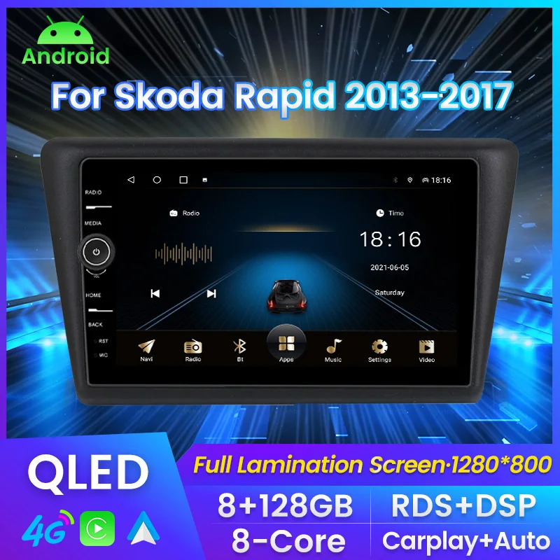 

9 дюймовый Android QLED экран Carplay + Автомагнитола для Skoda Rapid 2013-2017 мультимедийный плеер GPS-навигация WIFI 4G RDS DSP BT