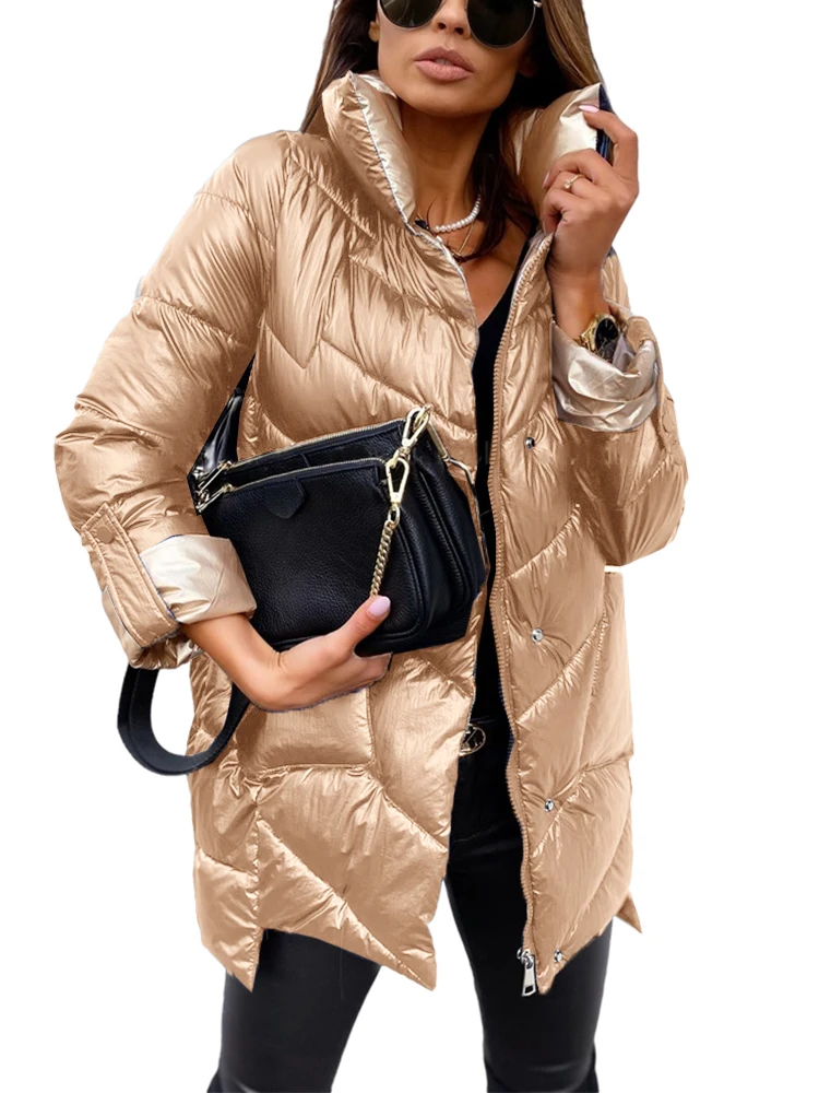 Oversized Parka Cotton Padded Warm Winter Coat Stand Collar Patchwork Jackets Female Outerwear Coats Puffer Jacket New Fashion