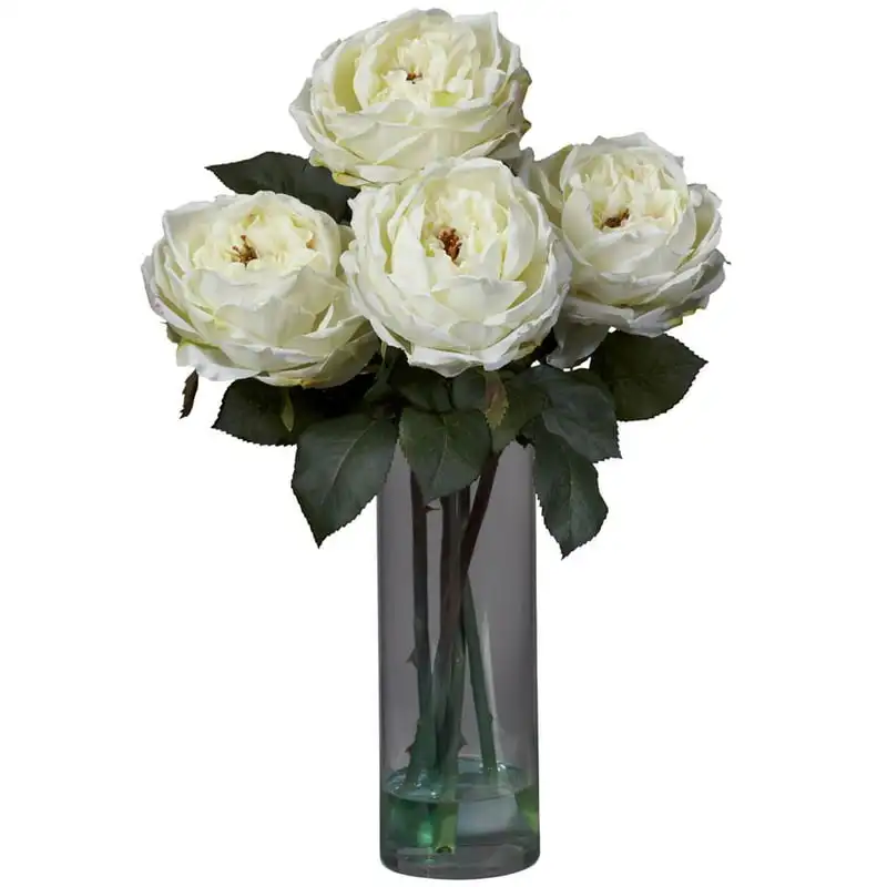 

Rose Artificial Flower Arrangement with Vase, White