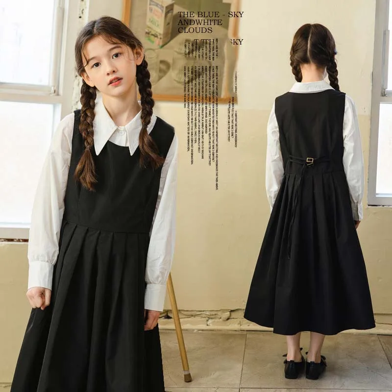 Детский осенний комплект одежды ZOETOP белая рубашка с длинным рукавом и юбка на