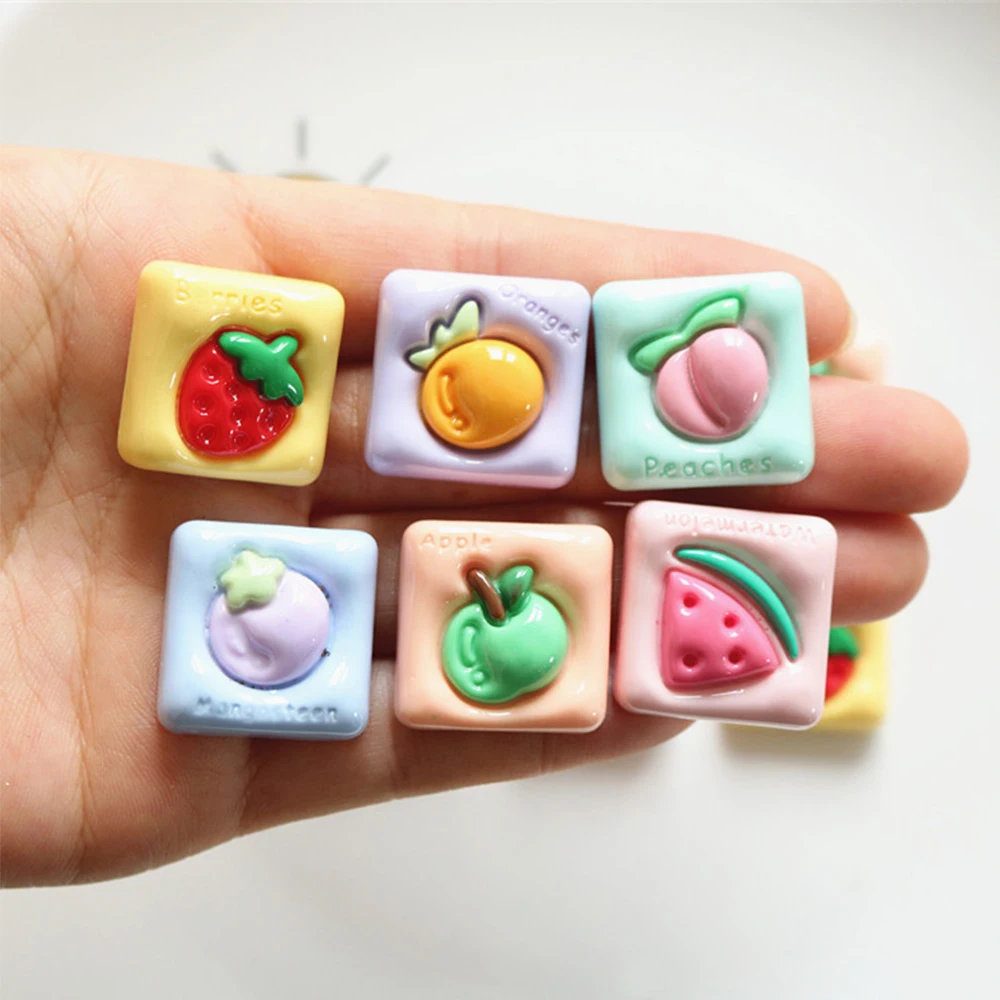 

10PCS Shiny Square Fruit Series Resin Flat Back Cabochons For Hairpin Scrapbooking DIY Jewelry Craft Decoration Accessories